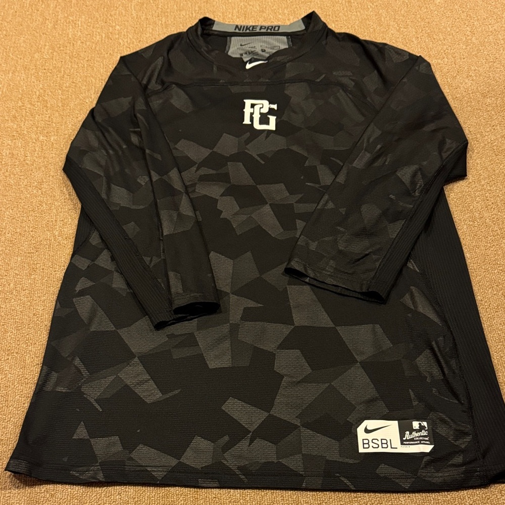 Nike Hypercool Black PERFECT GAME Tonal Geometric 3/4 Sleeve Performance Top
